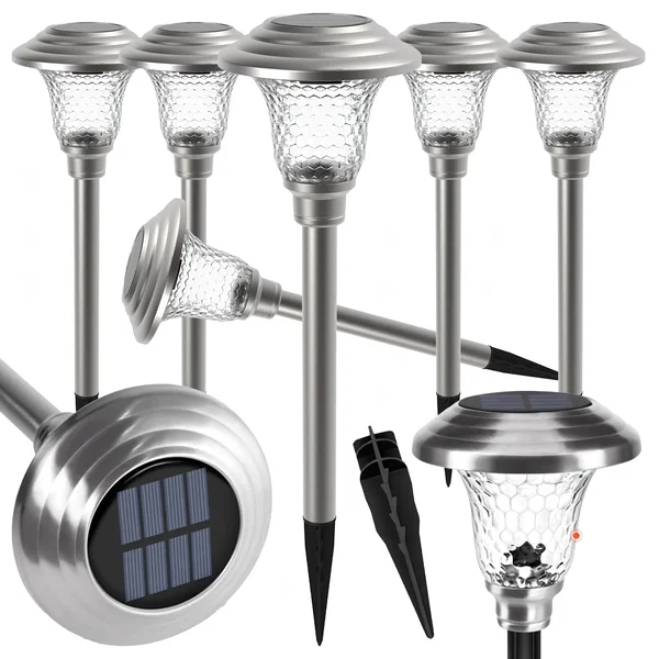 Zestaw Lamp Lampa Ogrodowa  Solarna Wbijana Wodoodporne 42cm  6szt srebro