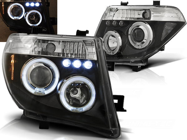 LAMPY PRZEDNIE REFLEKTORY BLACK RINGI LED do NISSAN NAVARA D40 05-10