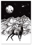 Plakat jeleń noc góry ilustracja 61x91 cm