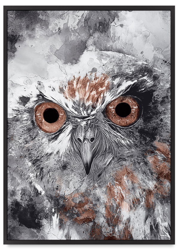 Plakat sowa abstrakcja 30x40 cm w czarnej ramie