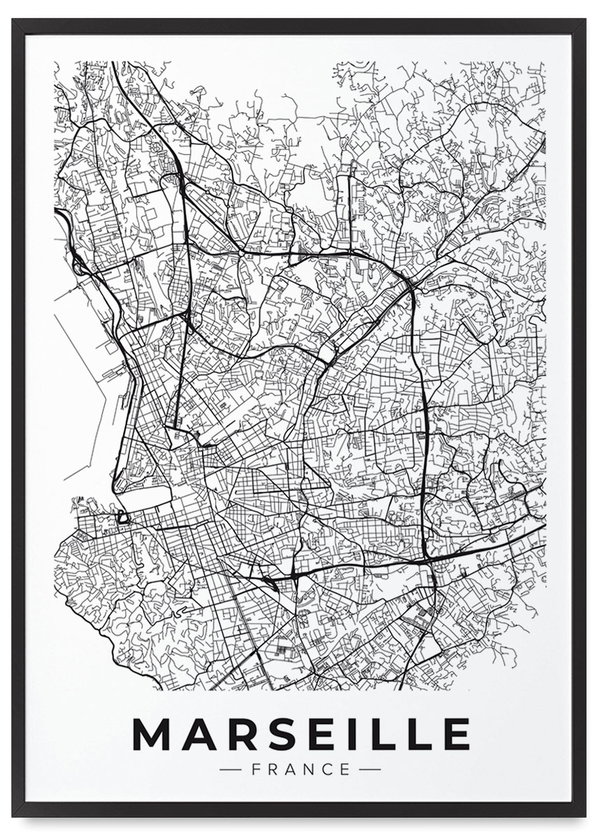 Plakat Marsylia plan miasta w ramce 61x91 cm w czarnej ramie