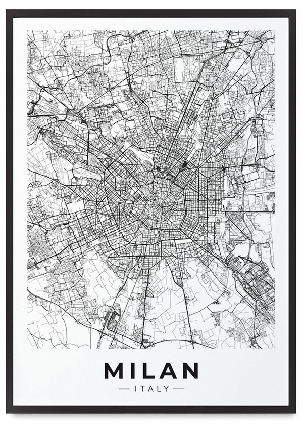 Plakat Mediolan plan miasta w ramie 61x91 cm w czarnej ramie