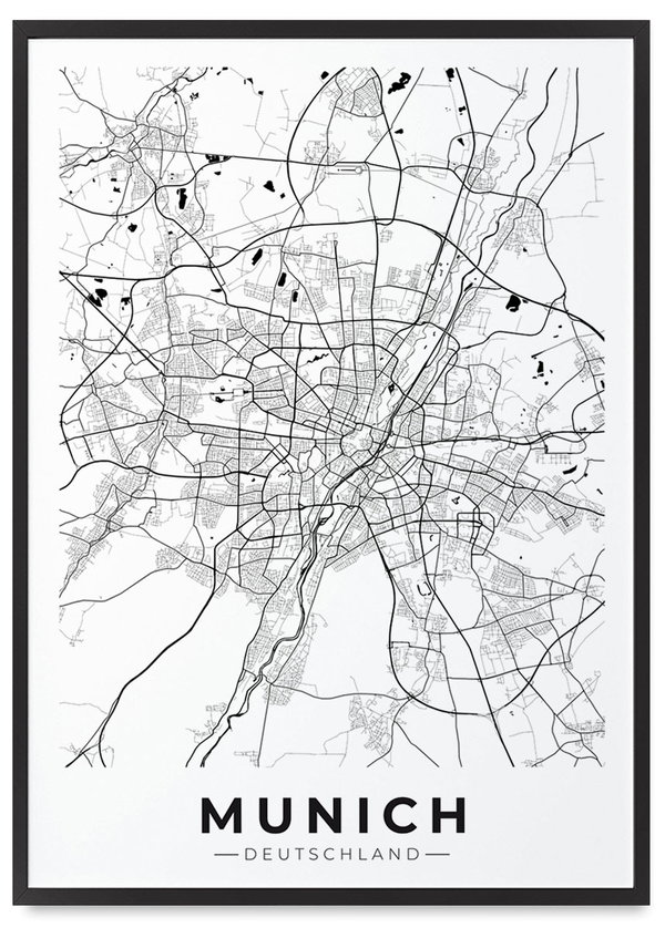 Plakat w ramce Monachium plan miasta 50x70 cm w czarnej ramie