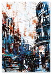 Plakat abstrakcja niebieskie miasto 50x70 cm
