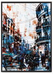 Plakat abstrakcja niebieskie miasto 21x30 cm w czarnej ramie