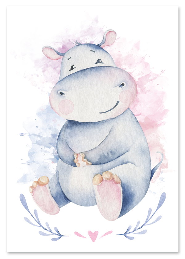 Plakat do pokoju dziecka hipopotam słodkie zwierzaki 30x40 cm