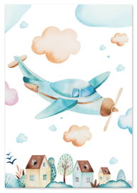 Plakat do pokoju dziecka samolot w chmurach 70x100 cm