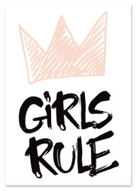Plakat z napisem girls rule różowa korona 30x40 cm