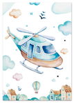 Plakat do pokoju dziecka helikopter samolot 21x29,7 cm A4