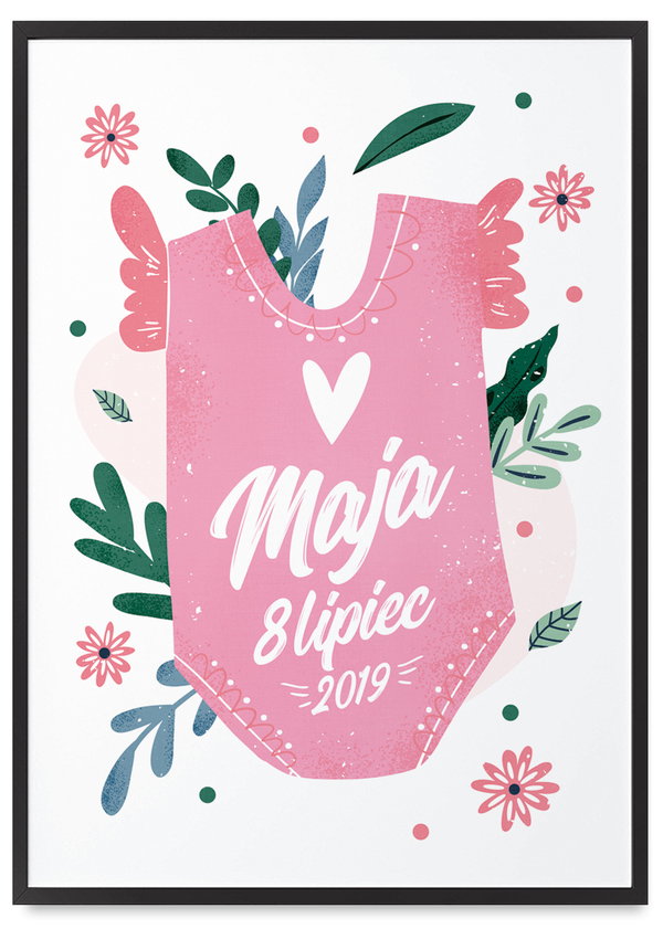 Plakat metryczka dziecka, plakat, prezent na roczek 21x30 cm w czarnej ramie