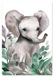 Plakat słoń w liściach plakaty dla dziecka 21x29,7 cm A4