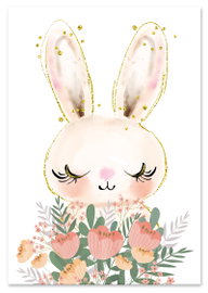Plakat Królik zajączek kwiaty plakat dla dziecka 40x50 cm