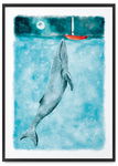 Plakat wieloryb ocean statek pokój dziecka 50x70 cm w czarnej ramie