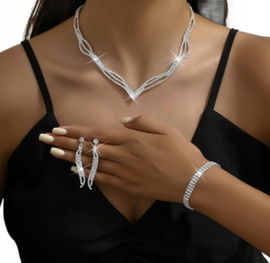 Bizuteria srebrna damska komplet Kolczyki Naszyjnik Bransoletka Ślubny B16