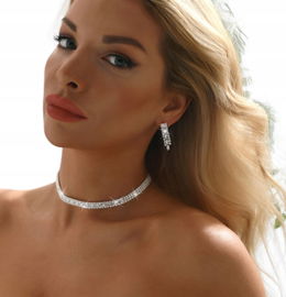 Komplet Biżuterii Kolczyki Naszyjnik Ślubny Srebrny Cyrkonie Elegancki B3
