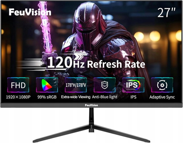 Monitor Gamingowy IPS 120Hz Full HD Bezramkowy 27 Cali Płynny Czarny