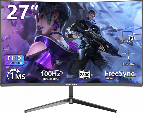 Monitor do gier Great Voell Curve 27 cali 1080P 100Hz FreeSync HDR HDMI VGA