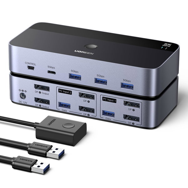 KVM Ugreen AK700 DisplayPort 8K 60Hz USB 3.0 2xPC 2xMonitor