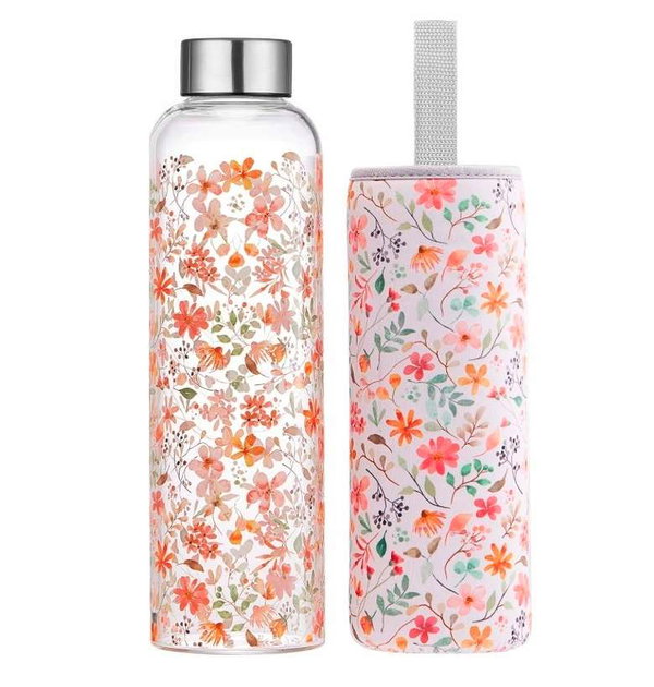 SZKLANA BUTELKA NA WODĘ 1000ML – MOTYW ŻÓŁTYCH KWIATÓW