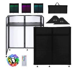 SMONTER Stół DJ Booth Stand 2 Blaty LED Osłony Torba 90 kg