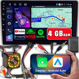 RADIO SAMOCHODOWE 2 DIN ANDROID 13, CARPLAY 4GB/64GB RDS DSP 9" BEZ KAMERY