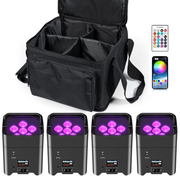 4x UKING ZQ01528 108 W LED PAR RGBWA+UV z akumulatorem i DMX