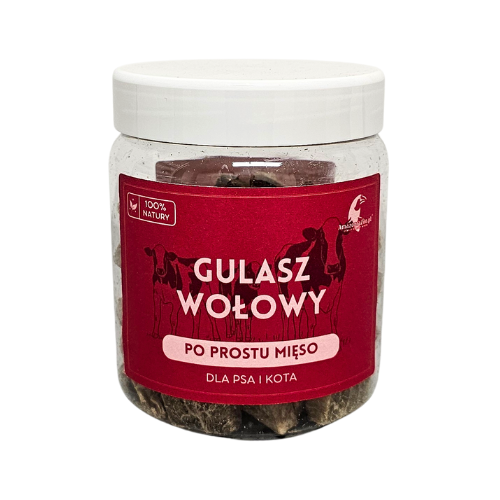 Liofilizowany gulasz wołowy 70g dla psa i kota biotyna żelazo