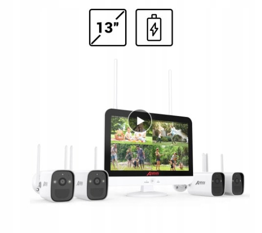 zestaw kamer wifi na baterie + nagrywarka w LCD