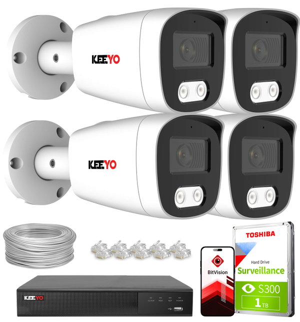 Zestaw do monitoringu IP KEEYO 4x LV-V-IP8M25TF-DL 8Mpx, podwójne oświetlenie