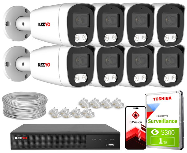 Zestaw do monitoringu IP KEEYO 8x LV-V-IP8M25TF-DL 8Mpx, podwójne oświetlenie