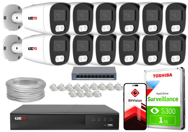 Zestaw do monitoringu IP KEEYO 12x LV-V-IP8M25TF-DL 8Mpx, podwójne oświetlenie