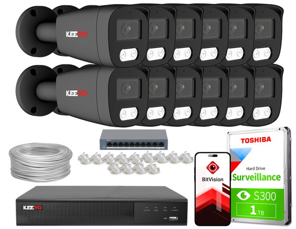 Zestaw do monitoringu IP KEEYO 12x LV-V-IP8M25TF-G-II 8Mpx IR 25m