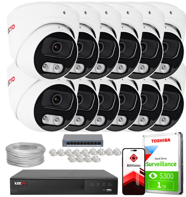 Zestaw do monitoringu IP KEEYO 12x LV-V-IP8M25DF-B-II 8Mpx IR 25m