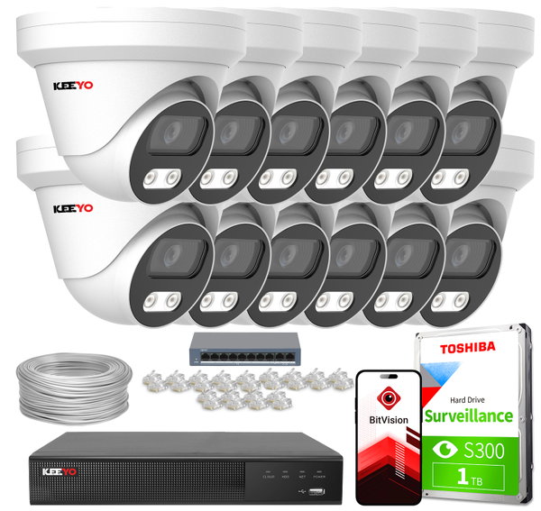 Zestaw do monitoringu IP KEEYO 12x LV-V-IP8M25DF-DL 8Mpx Podwójne oświetlenie