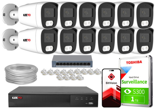 Zestaw do monitoringu IP KEEYO 12x LV-V-IP8M25TF-B-II 8Mpx IR 25m