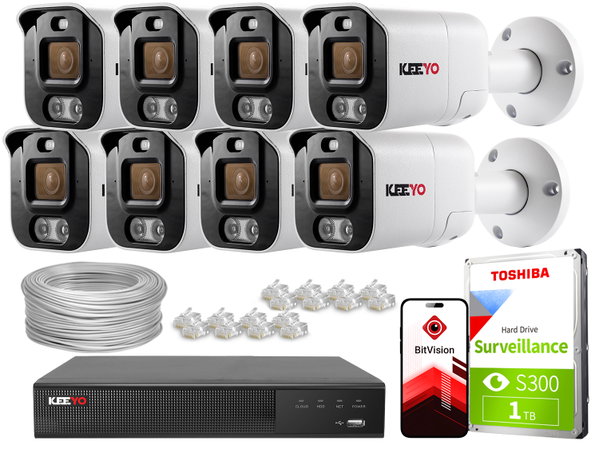 Zestaw do monitoringu IP KEEYO 8x LV-V-IP5M25TF-ADC 5Mpx podwójne oświetlenie
