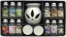 LUKSUSOWY ZESTAW PREZENTOWY ZAPACHOWY KOMINEK PODGRZEWACZ OLEJKI 15 ELE.