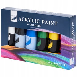 FARBY AKRYLOWE ZESTAW RÓŻNE KOLORY 6 X 100 ML PŁÓTNO PAPIER DREWNO