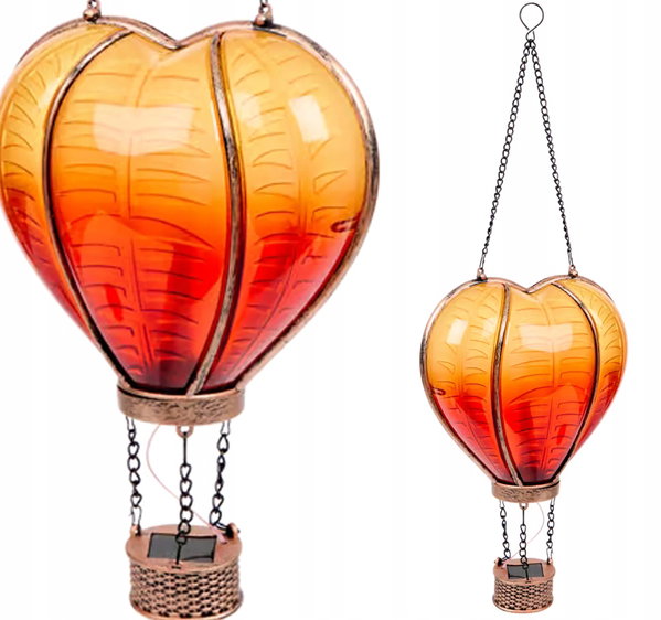 Wisząca OGRODOWA Lampa Solarna lampion BALON serce z Efektem PŁOMIEŃ LED