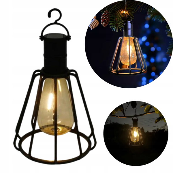 Industrialna lampa solarna led czujnik zmierzchu wisząca Ø 10.5 x 19.5 cm