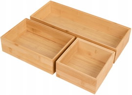 Duży Bambusowy zestaw: 3 pojemniki do kuchni 38x15x7 cm + 2 mniejsze