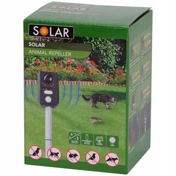 Solarny odstraszacz zwierząt koty psy ptaki gryzonie 13,5-42 kHz dzień noc