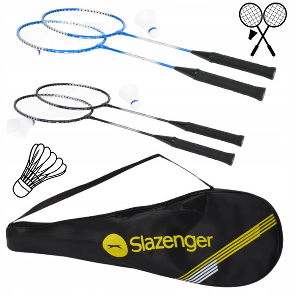 Badminton 2 rakiety 2 x Lotka + pokrowiec Slazenger Dunlop Srebrno czarne