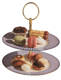 Etażerka patera taca piętrowa 2-poziomowa ciasto przekąski w paski Fiolet