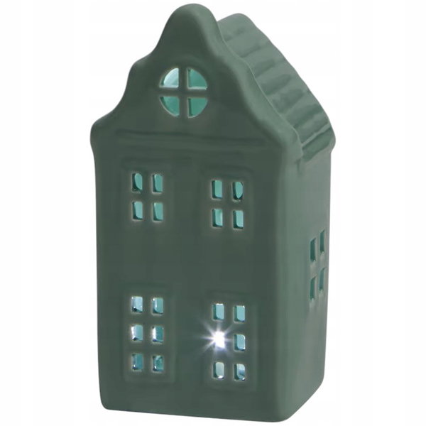 Domek lampion ceramiczny kamienica z oświetleniem LED Home Accents zielony
