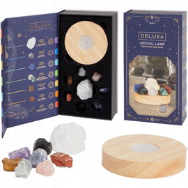 KRYSZTAŁOWA LAMPA LED BIURKOWA CZAKRA 8 KAMIENI SZLACHETNYCH 24X13X5 CM