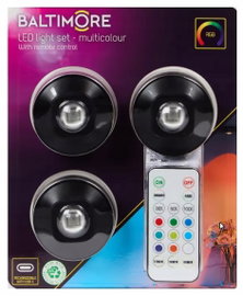 Lampki LED Baltimore wielokrotnego ładowania USB-C Magnes 3 szt pilot KOLOR