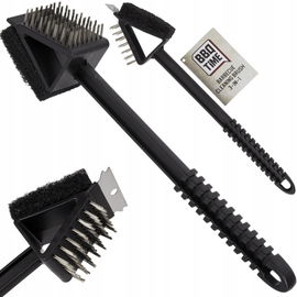 Szczotka do czyszczenia grilla rusztu BBQ TIME 3w1 długa czarna rączka
