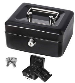 KASETKA METALOWA SEJF NA PIENIĄDZE KLUCZ DOKUMENTY 2 KLUCZE 16 x 20 CZARNA