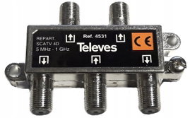 Splitter antenowy pasywny 1 wejście 4 wyjścia 5 MHz-1 GHz 7DB Televes 4531